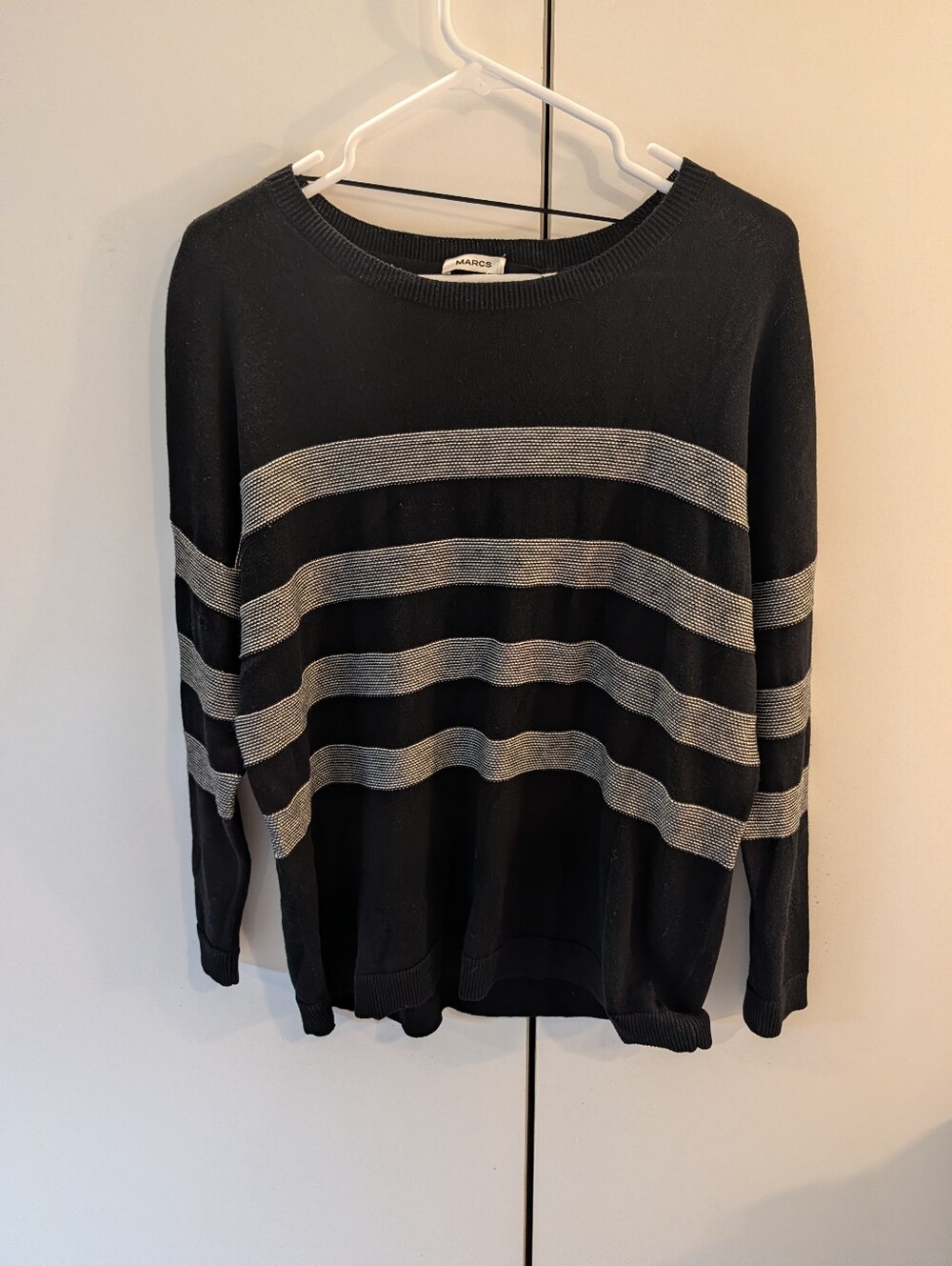 Marcs XL Black & Silver Striped Silk/Cashmere Blend Women's Sweater NWT
